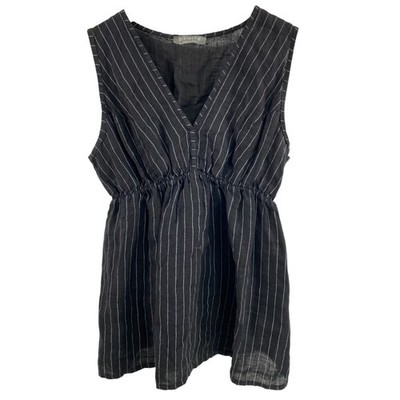Pistache Tunic Top Womens Large Black White Stripe Linen Sleeveless Made Italy