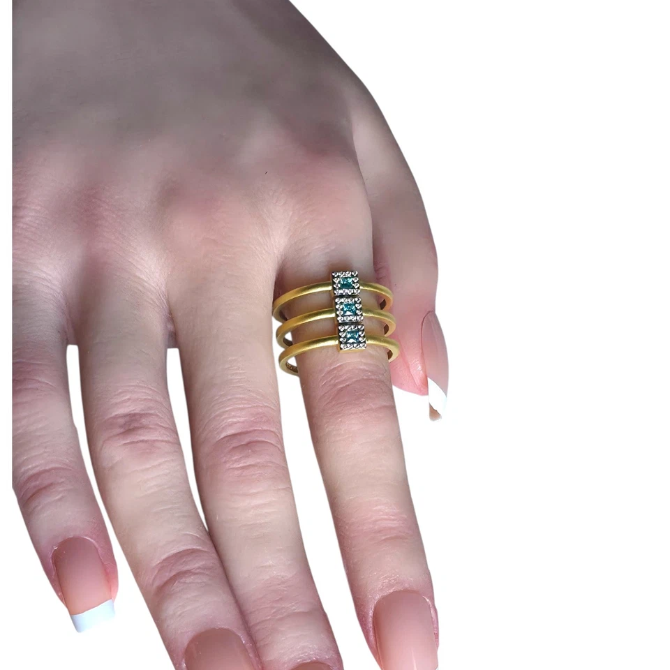 Anillo Freida Rothman Triple Banda Topacio Azul Circonita cúbica Plata de Ley Chapado en Oro 14K... Foto 4 de 4
