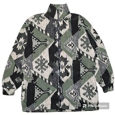 Vintage Aztec Southwestern Womens Long Sherpa Jacket Xl Usa
