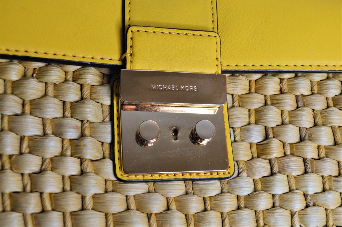 Michael Kors Mustard Leather and Straw Gabriella Shoulder Bag