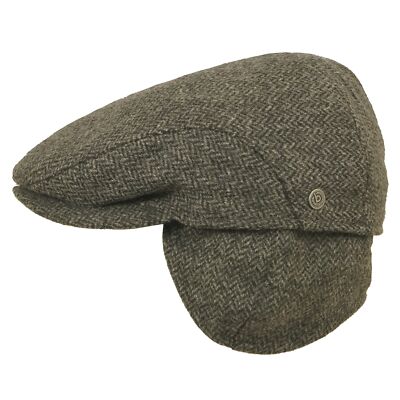 Bugatti Tweed Flatcap -  Schiebermütze Fischgrät mit Ohrenklappen - 100% Wolle