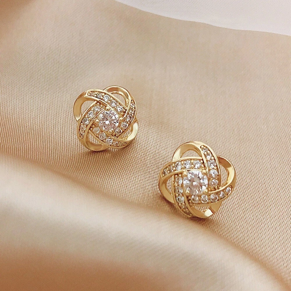 2pcs High grade Diamond Earrings Niche Design Zircon Ear Stud Women