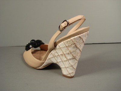 CHANEL BLACK CAMELLIA BEIGE LEATHER QUILTED WEDGE CORK CHANEL BLACK CAMELLIA BEIGE LEATHER QUILTED WEDGE CORK