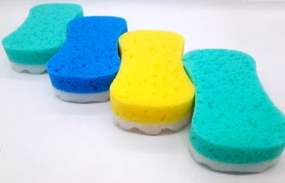 AQUALINE Badeschwamm 4 x Massageschwamm Wellness Schwamm Peeling Duschschwamm Körper oval