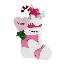 PERSONALIZED Pink Stocking Full of Golf Equipment - Christmas Ornament Keepsake