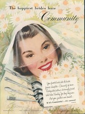 1949 Community Silverplate Vintage Print Ad Happy Bride Silverware Oneida L2