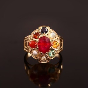 Authentic Natural Navaratna Gemstone With 18k Gold Plated Silver Women's Ring #992