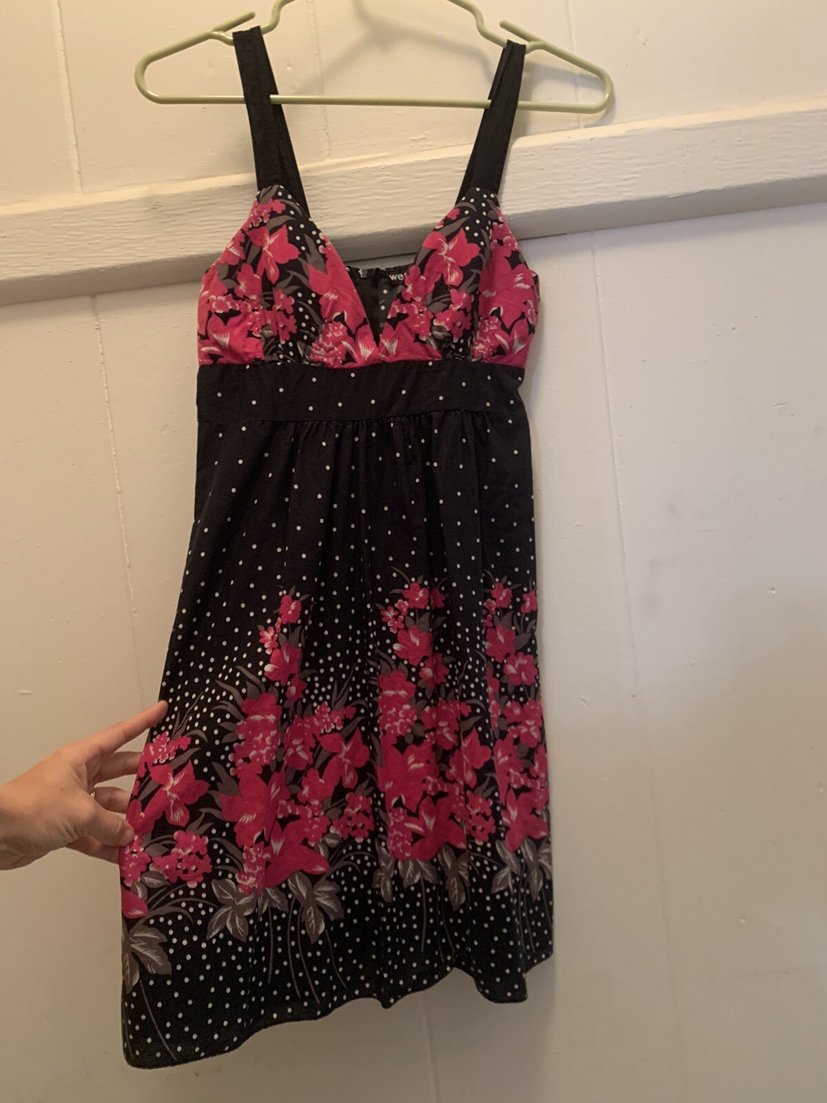 Wet Seal Black And Pink Polka Dot And Flower Print Babydoll dress eBay