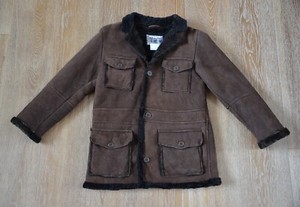 Vecchio Ponte Boys Brown Genuine Shearling Lamb Jacket Size L/12 VGUC Italy!