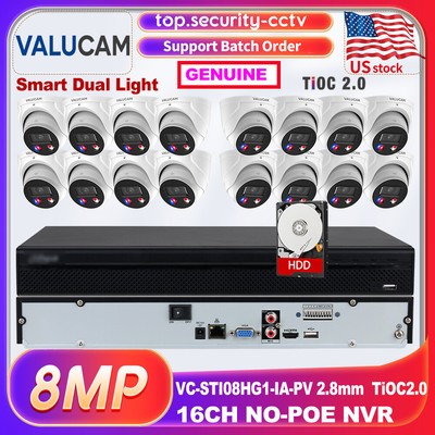 VALUCAM 8MP TiOC2.0 Smart Dual Light IP Camera 16CH NO-POE NVR CCTV SyStem lot