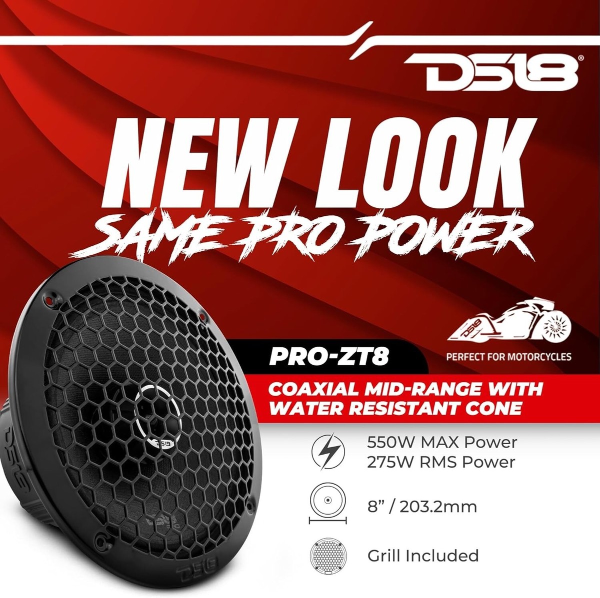 DS18 PRO-ZT8 8 inch 2-Way Mid-Range Speakers Black Built-in Bullet
