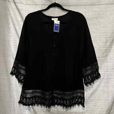 RRP$50 Millers Womens Summer Tops 14 XL Black Lace Blouse 3/4 Sleeve Casual