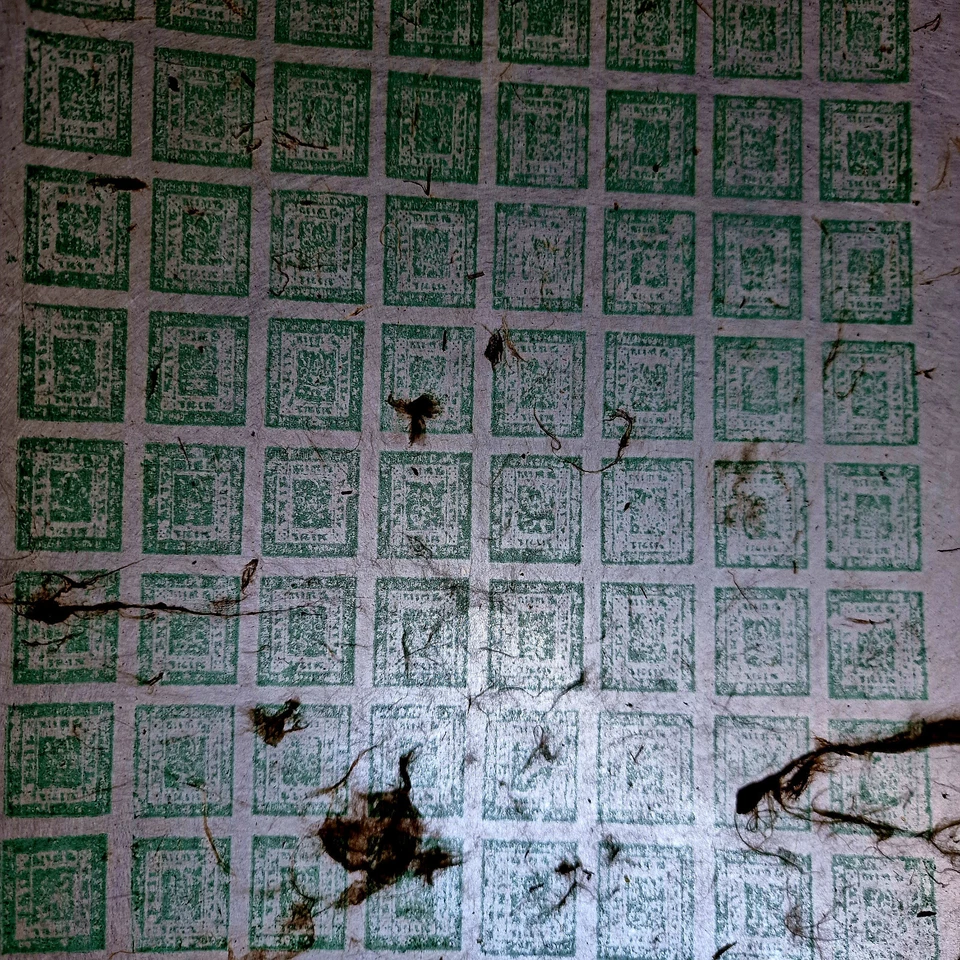 Hoja completa de 64 estampillas de NEPAL 1881 - 1899 imperf verde MNH Foto 4 de 4