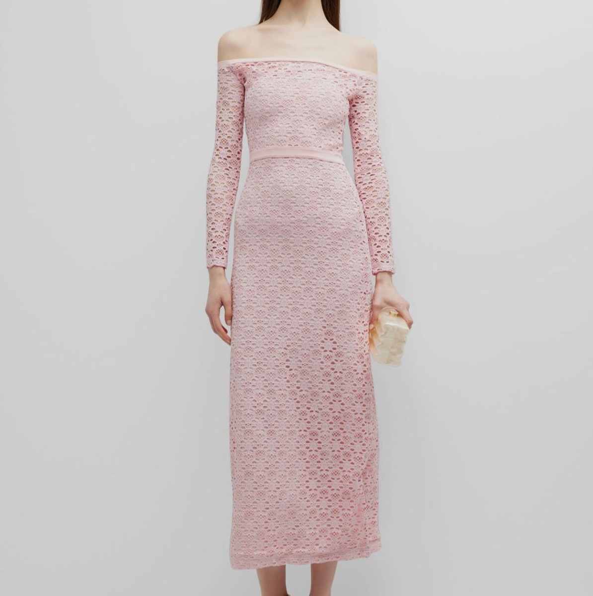 $1820 Giambattista Valli Women Pink Lacey Floral Knit Off-Shoulder Dress  Size S
