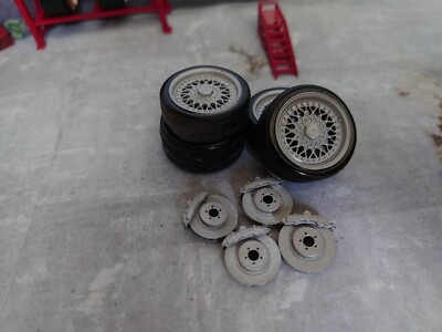 1/24 BBS Wheels Tires and Brake Discs diorama diecast UNPAINTED 25mm diameter