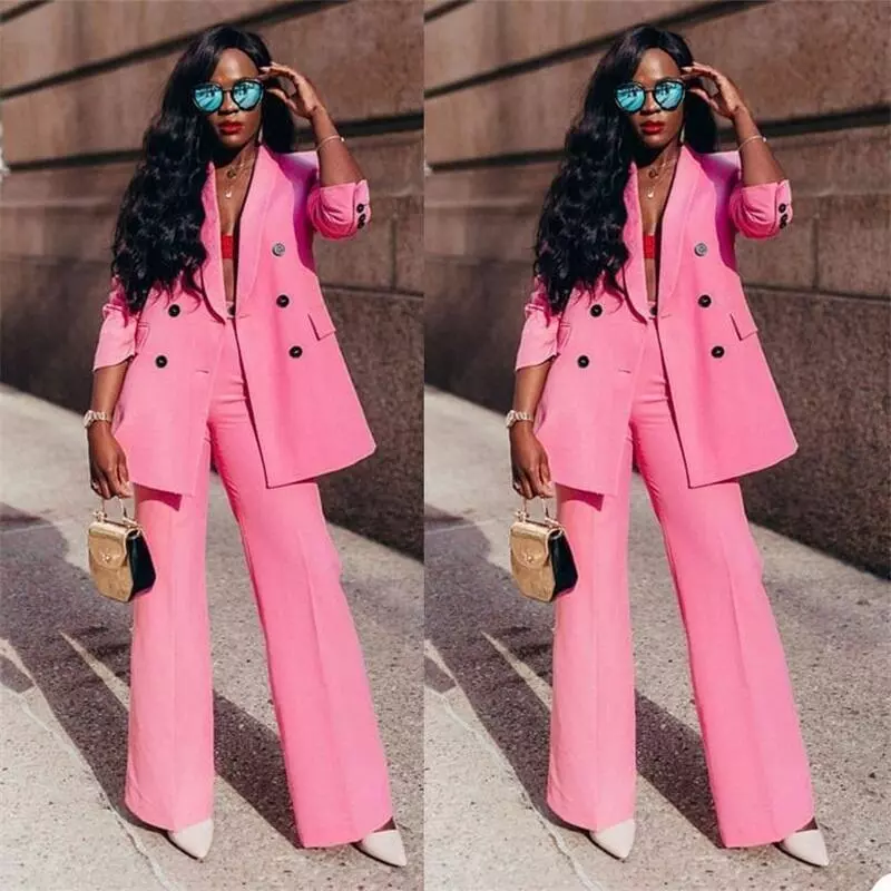 Pink Women Suits Plus Bright Double Breasted Formal Casual Party Suits For  Women