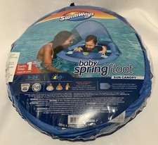 SwimWays Baby Spring Float w/Sun Canopy 50 UPF 9-24 Mos Swim Step 1 BLUE