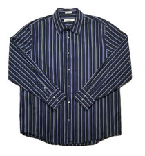 Calvin Klein Men Size Large Dress Shirt Black Gray Blue Striped Long Sleeve