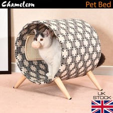 Cat Bed Wooden Raised Tube with Check Pattern Cat Kitten Pod Premium Pet Bed