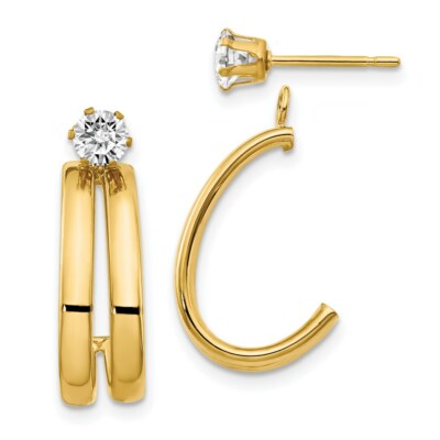 Real 14kt Yellow Gold Polished w/CZ Stud Earring Jackets
