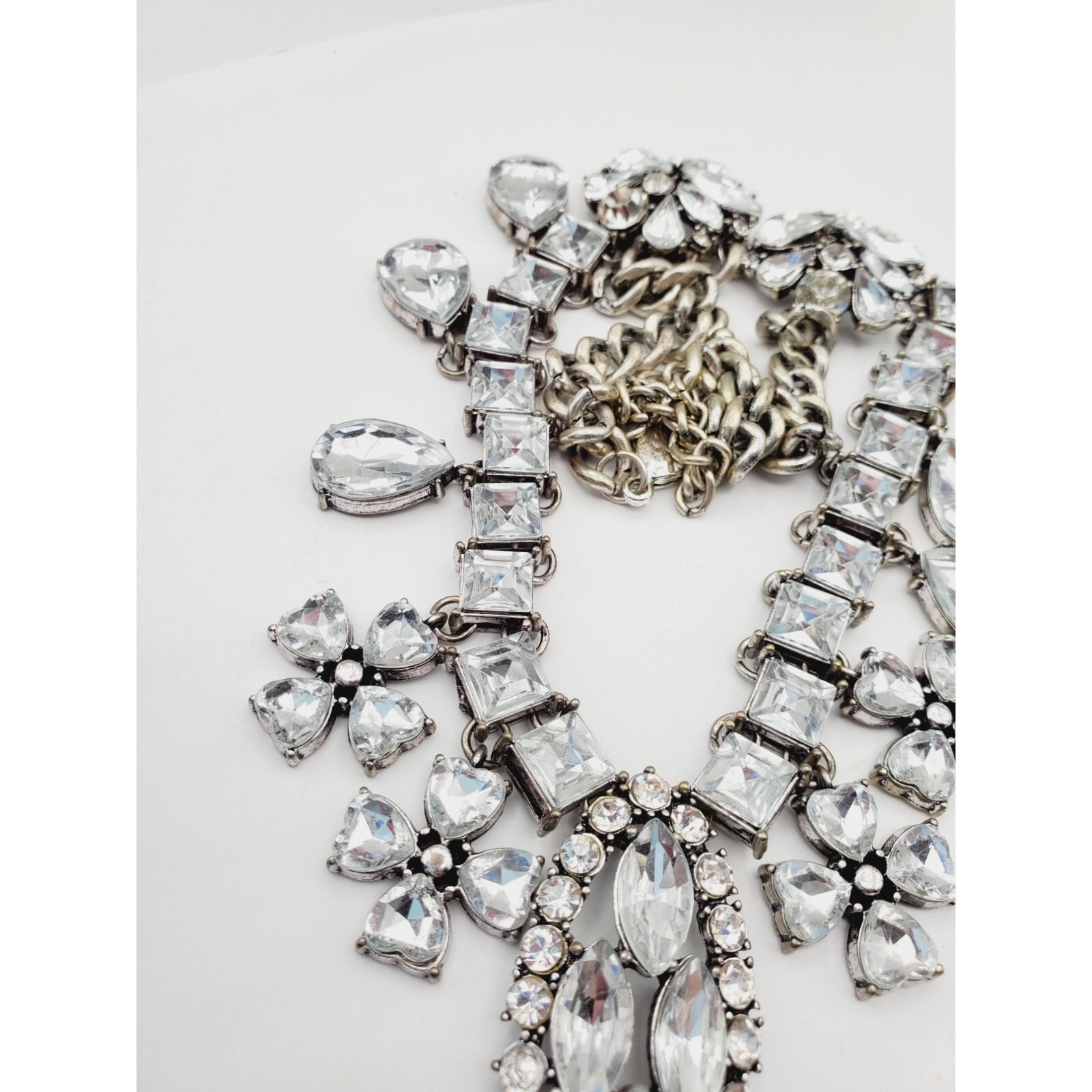 Statement  silver tone Rhinestone flower square t… - image 12