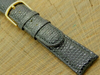Gilden Vintage NOS Unused Black Padded Lizard Watch Band w Gold Tone Buckle 19mm