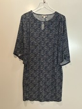Dana Buchman Womens Blue White Abstract Print Flutter Sleeve Keyhole Dress Small
