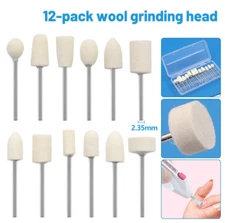 12pcs Wool Nail Polishing Head 2.35mm Handle Polishing Head Abrasive Tool Set 