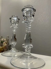 Cambridge Glass 7” Clear Glass Candlestick Holder  No Etching Bobeche Lip