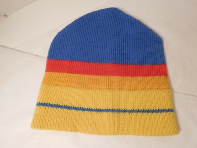 Colin Canada Blue Yellow Red Colorful Ski Cap Hat 100% Wool Unisex Adult Medium