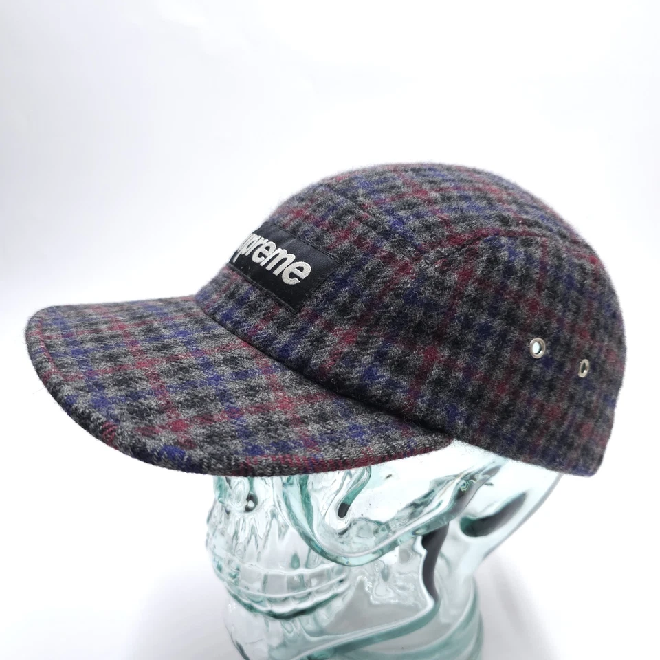 Vintage Supreme Plaid Camp Hat 5 Panel  Harris Tweed Gray Made In USA  - Image 2 of 4
