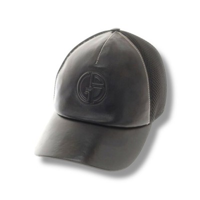 Giorgio Armani Baseball Cap mit Logo-Prägung Leder Größe M Made In Italy