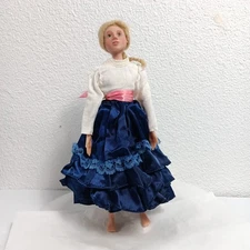 Hand Crafted Doll Resin Head Feet Hands Moleskin Body Wool Hair Satin Skirt