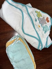 JUST BATH JUST BORN HOODED TOWEL Three Wash Cloths Hippo Teal Orange