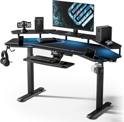 Gaming Desk, Standing Desk W Keyboard Tray, 72'' Wing Shaped Music Studio Table w