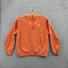 Nike Men Hoodie M Orange Logo Embroidered Long Sleeve Fleece Pullover