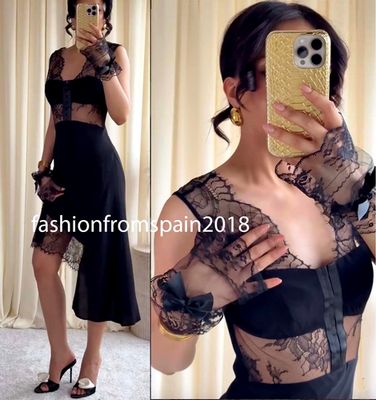 スカート her lip to belted asymmetric lace dress ZARA NEW WOMAN SATIN EFFECT ASYMMETRICAL LACE DRESS BLACK XS-L