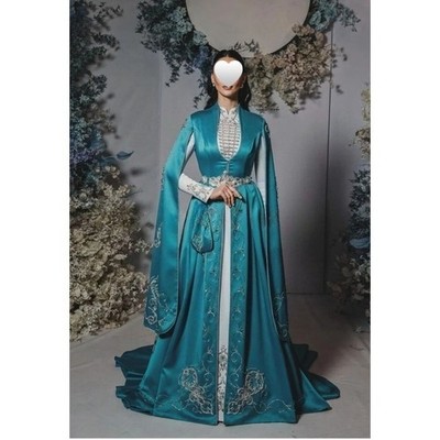 Blue Middle Eastern Evening Dresses Luxury Beaded Appliques Ethnic Wedding Dress