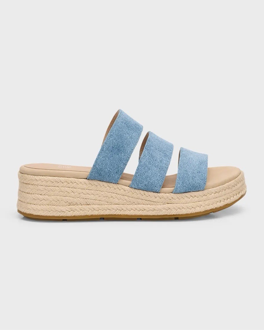 NWOT Eileen Fisher Kayla Denim Three-Band Wedge Espadrilles Women 9 1/2 $185