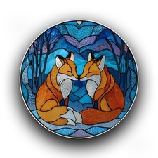 Winter Fox Couple Animal Stained Glass Style Opaque Vinyl Sticker Decal