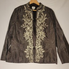 CHICO'S XL Jacket Mandarin Collar Embroidered Metallic Stitching Formal Elegant