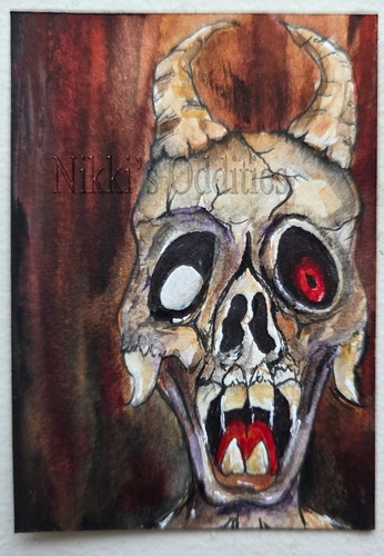 Aceo Original watercolor Demon Horror Creature Dark Art Mythology Nikki C