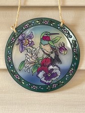 Hummingbird Stained Glass Round Window Hanging Colorful Flower Suncatcher 6  