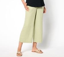 Denim  Co. Naturals Petite Linen Blend Cropped Wide Leg Pants Soft Khaki L New