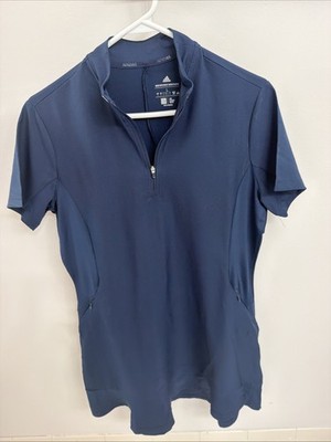 Adidas Golf Polo Women L Blue 1/4 Zip Parley Ocean Plastic Athletic