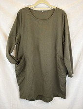Olive Army Green COTTON LINEN Tunic Dress pockets LARGE Machine Washable Fall