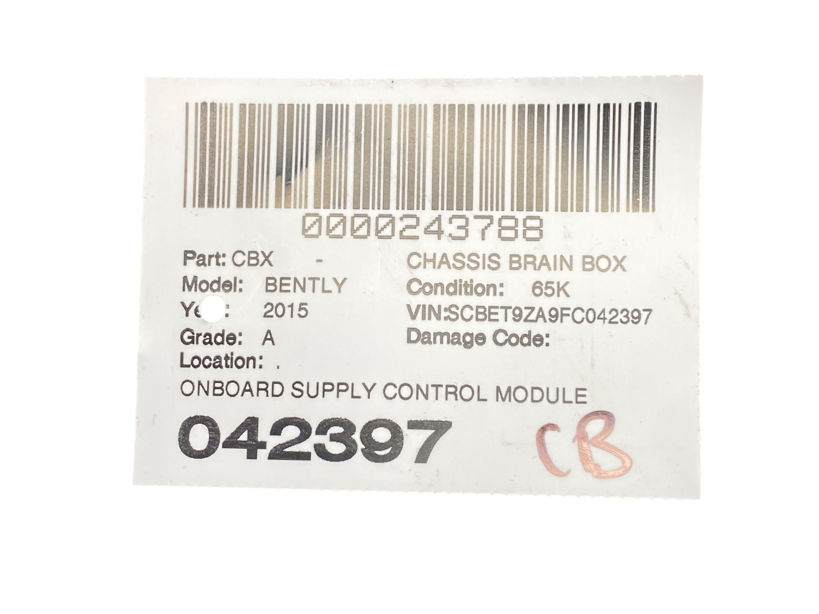 2013-2019 BENTLEY FLYING SPUR 4W 223B OEM ONBOARD SUPPLY CONTROL MODULE UNIT