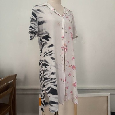 Vintage La Perla Anna Club Zebra & Floral Print Button-Up Midi Shirt Dress