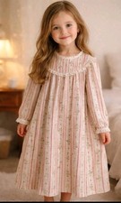 Vtg LANZ OF SALZBURG Flannel Long Nightgown Red White Teddy Bears Girls Size 4