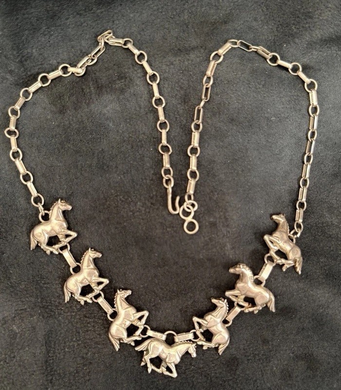 Early Southwestern Carol Felley Horses Necklace Sterling Signed F91 Vintage